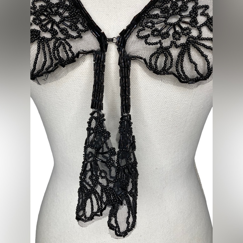 Vintage Black Beaded Mesh Floral Design Bolero Collar Shaw Belt Multi-way Piece - Picture 11 of 16